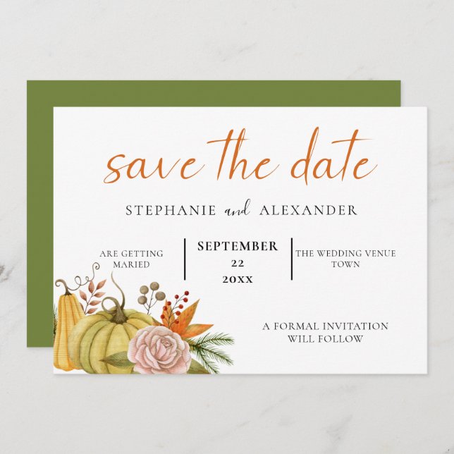 Reserve A Data Autumn Pumpkin Floral Wedding Código QR (Frente/Verso)