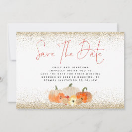 Reserve A Data Autumn Pumpkins Dourado Glitter Código QR Casament