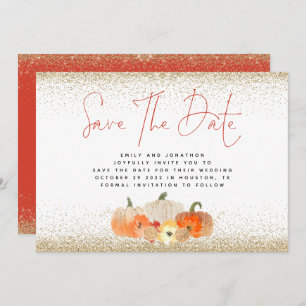Reserve A Data Autumn Pumpkins Dourado Glitter Código QR Casament