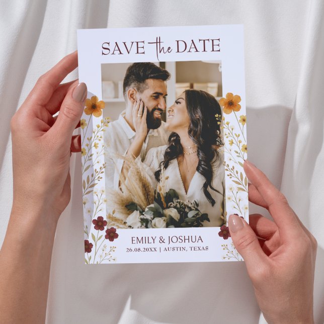 Reserve A Data Autumn Wildflower Boho Foto de Casamento (Criador carregado)