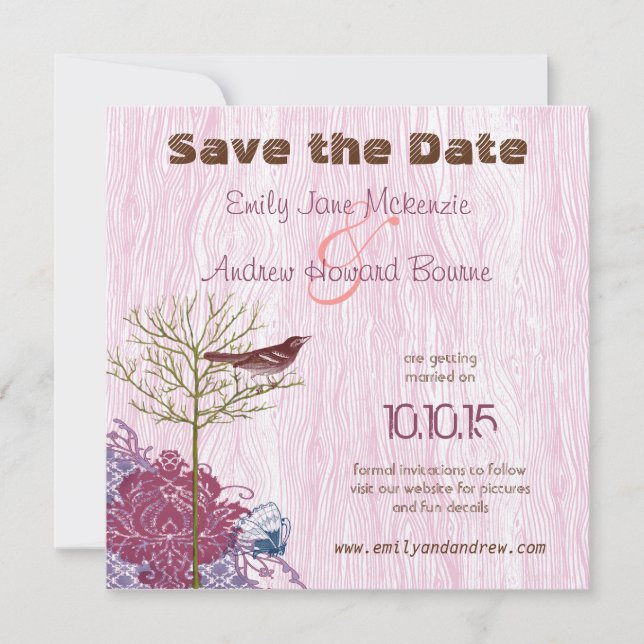 Reserve A Data Ave Antiga em Casamento de Grão de Madeira Save th (Frente)