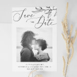 Reserve A Data Azeitona elegante. Delicado casamento botânico ita<br><div class="desc">Casamento botânico italiano preto-e-branco. Salve a data com um roteiro elegante e um galho de azeitona.</div>