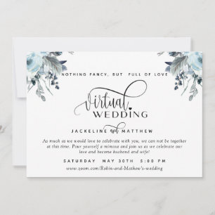 Reserve A Data Azul, Branco e Floral de Cinza Virtual Online