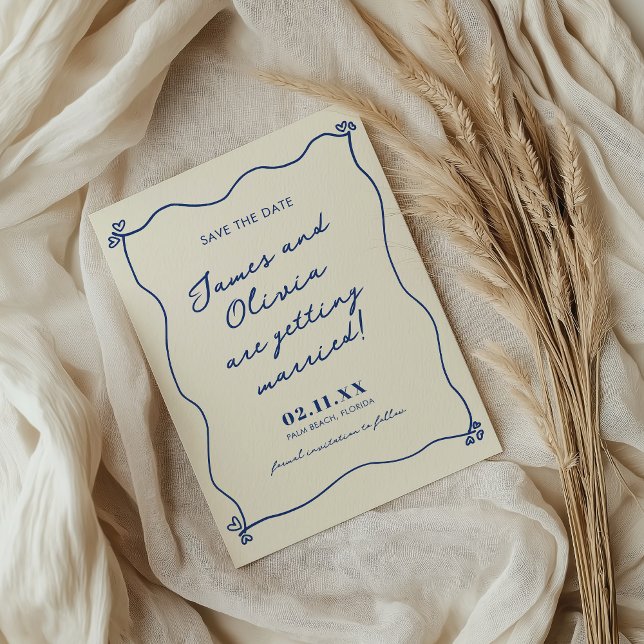 Reserve A Data Azul Caprichoso Casamento Desenhado à Mão (Criador carregado)