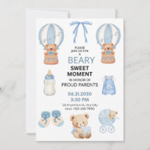 AZUL CLARO BRANCO 5X7 URSO MENINO CHUVA DE BEBÊ