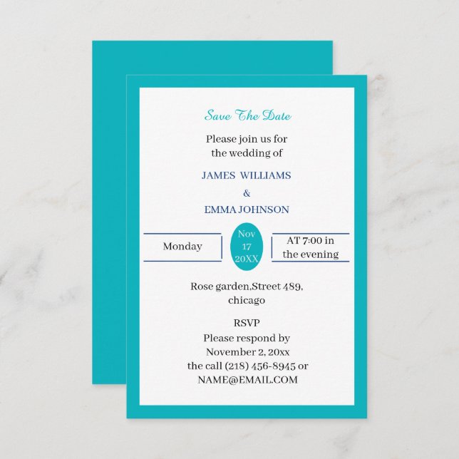 Reserve A Data Azul claro simples personalizado (Frente/Verso)