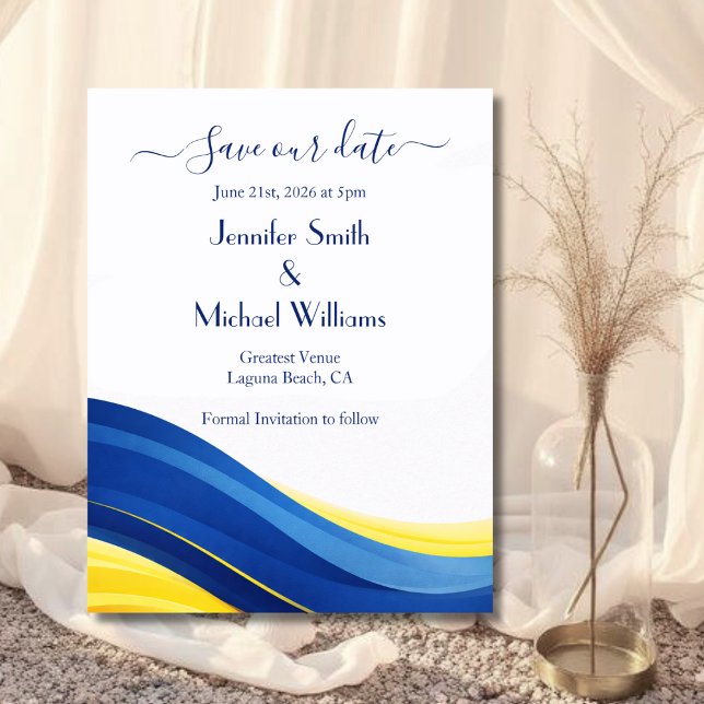 Reserve A Data Azul Cobalto e Amarelo Limão (Cobalt Blue and Lemon Yellow Save The Date)