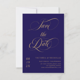 Reserve A Data Azul Cobalto Elegante Casamento Romântico