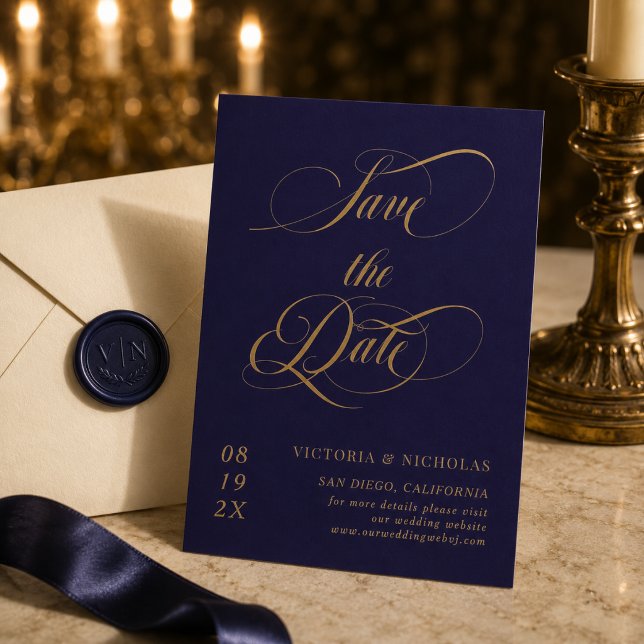 Reserve A Data Azul Cobalto Elegante Casamento Romântico (Criador carregado)