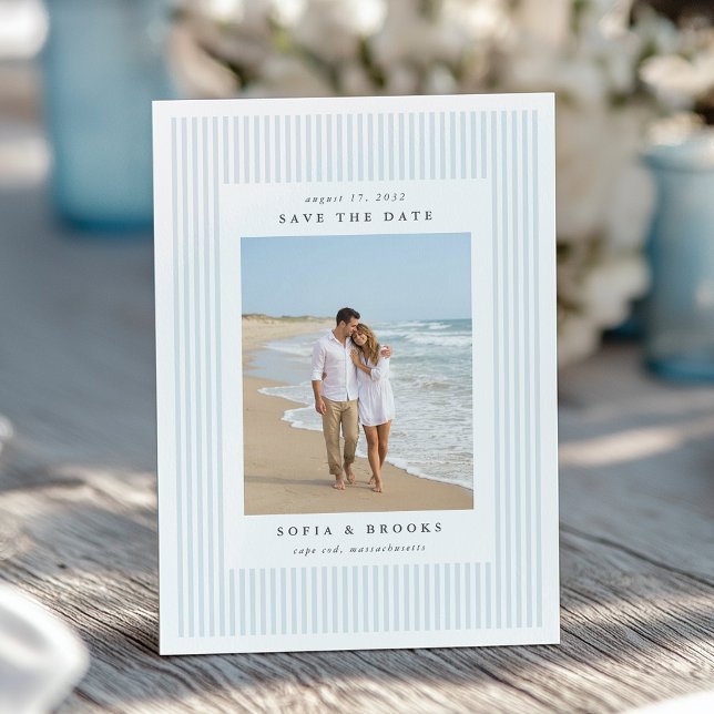 Reserve A Data Azul Costeiro | Casamento de Foto com Pinstripe Cl (Criador carregado)