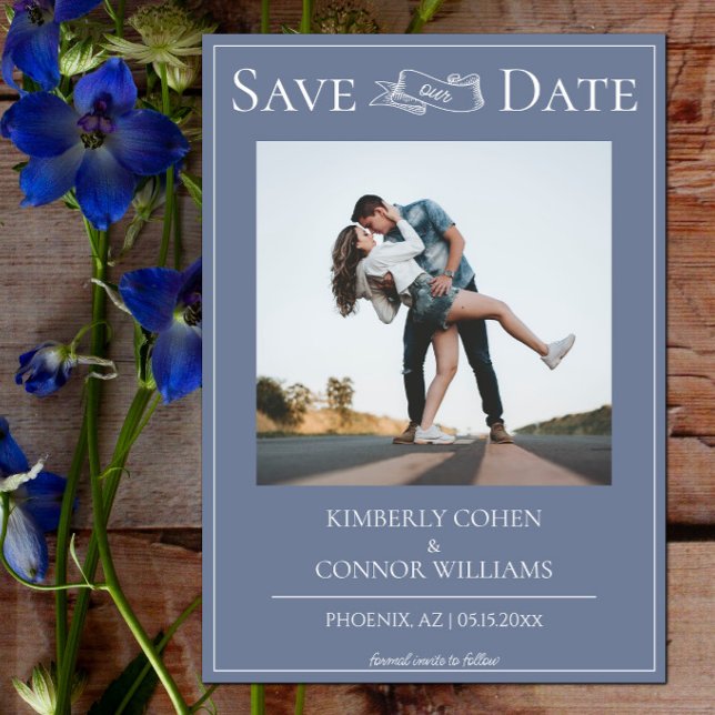 Reserve A Data Azul Desbotado Moderno Foto Salvar a Data (Dusty Blue Modern Photo Save the Date)