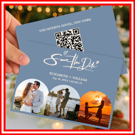 Reserve A Data Azul Empoeirado | Código QR de Foto Elegante Minim