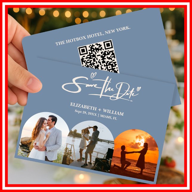 Reserve A Data Azul Empoeirado | Código QR de Foto Elegante Minim (Criador carregado)