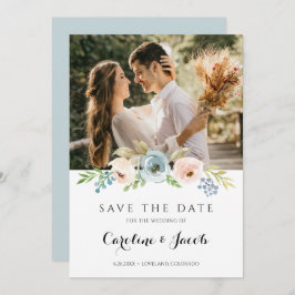 Reserve A Data Azul Empoeirado e Rosa Cor-de-Rosa Casamento Flora