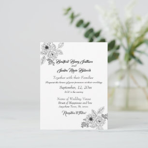Reserve A Data Azul Empoeirado Elegante Cinza Branco Floral Coraç
