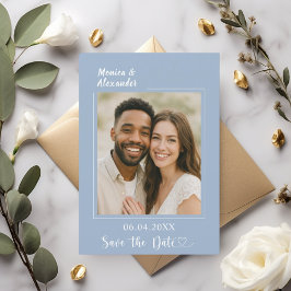 Reserve A Data Azul empoeirado moderno foto casamento Save the Da