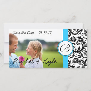 Reserve A Data Azul-escuro Aqua negro Damasco Salve a data sua fo