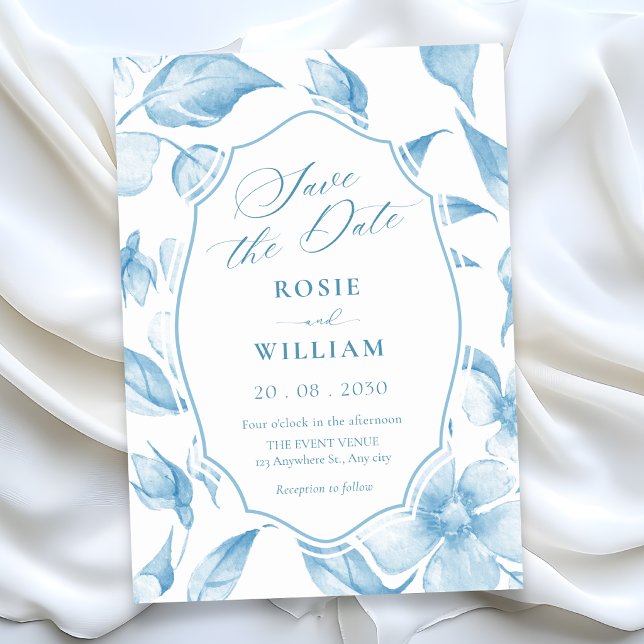 Reserve A Data Azul floral elegante  (Criador carregado)