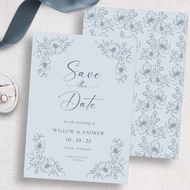 Reserve A Data Azul Floral Vintage (Vintage Blue Floral Save The Date
)
