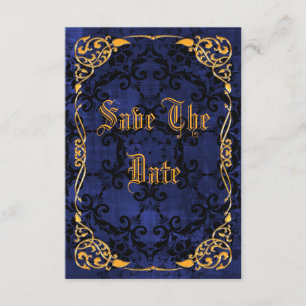 Reserve A Data Azul Gótico e Dourado Quadro 50º Salvar a Data