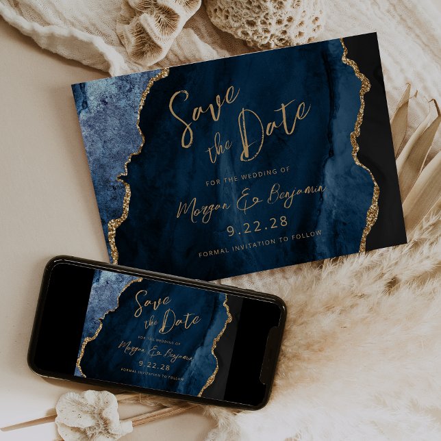 Reserve A Data Azul Marinho Ágata Script Casamento Salvar a Data (Criador carregado)