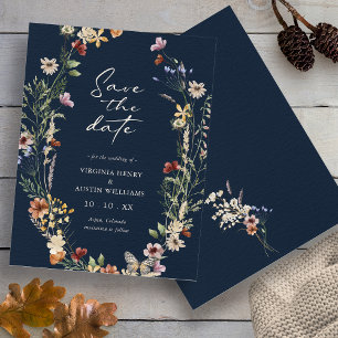 Reserve A Data Azul Marinho Boho Floral Salvar A Data
