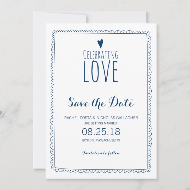 Reserve A Data Azul Marinho Celebrando o Amor Casamento Save the  (Frente)