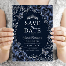 Azul Marinho Prata Quinceanera Floral
