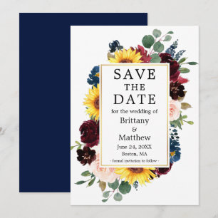Reserve A Data Azul-quadro Dourado Floral Misto de Cores Aquátic