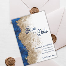 Azul Real Dourado Abstrato Luxo Casamento Formal