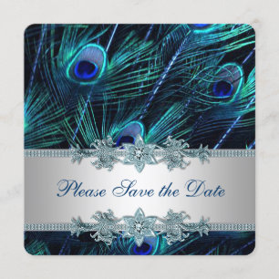 Reserve A Data Azul Real e Peacock Prateado Salve a Data