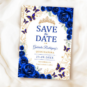 Reserve A Data Azul Real Floral Dourado Quinceanera