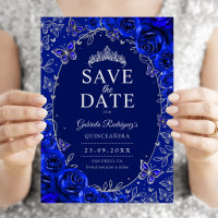 Azul Real Quinceanera Floral Prata