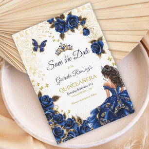 Reserve A Data Azul Real Tiara Dourada Rosas Quinceañera