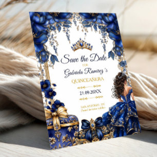 Reserve A Data Azul Real Tiara Floral Dourada Quinceañera