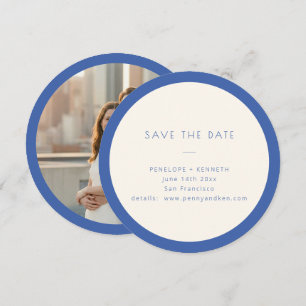 Reserve A Data Azul Redondo Moderno Minimalista Foto de Casamento