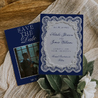 Azul Royale Renda Doily Dinheiro Antigo Foto Casam