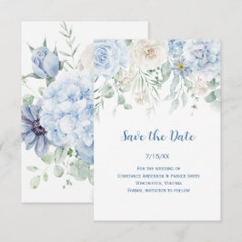 Reserve A Data Azul Vintage e Branco Floral Save the Date