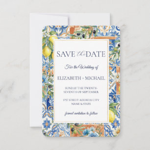 Reserve A Data Azulejo de Limão Mediterrâneo Azul Floral Cítrico