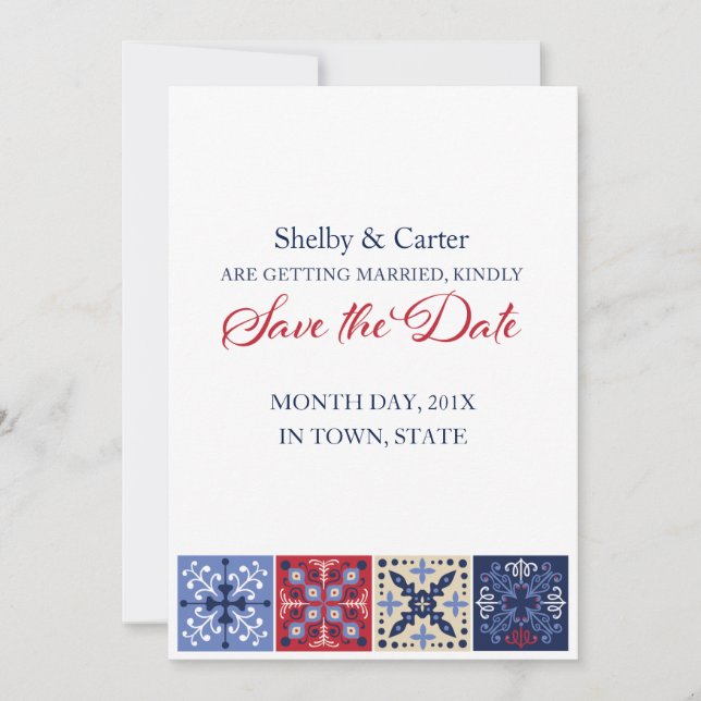 Reserve A Data Azulejo Mexicano Talavera Casamento Salve a Data (Frente)