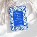 Reserve A Data Azulejos Blue Talavera vintage casamento mexicano<br><div class="desc">Azulejo Talavera Espanhol Vintage azulejos mexicanos elegantes modelo de casamento editáveis salvam os cartões de convite instantâneo de download digital,  cores vibrantes,  cores modernas,  tipografia casual salvar as datas</div>