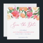 Reserve A Data Azulejos Espanhóis Citros Vibrantes Florais Laranj<br><div class="desc">Kumquats e citros da moda acentuados por contrastes florais cor-de-rosa brilhantes para estes Cartões salve a data em tendência. A design reversa é tirada de um design Azulejo (azulejo branco azul).</div>