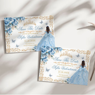 Reserve A Data Baby Blue Dourado Floral Quinceanera