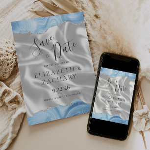 Reserve A Data Baby Blue Silver Ágata Branco Seda Save the Date