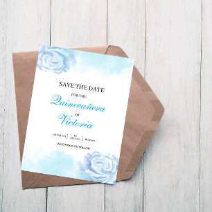 Reserve A Data Baby Blue Watercolor rosas Florais Quinceanera