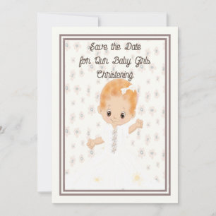 Reserve A Data Baby Christening Save the Date Illustrated Baby