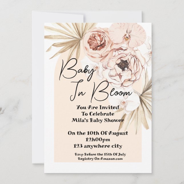 Reserve A Data Baby In Bloom Botanical chá de fraldas card (Frente)