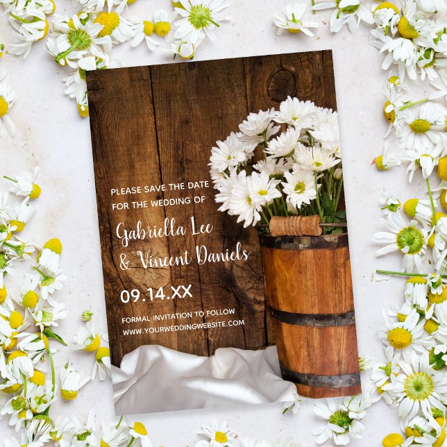 Reserve A Data Balde White Daisies Barn Casamento Salve a Data (Criador carregado)