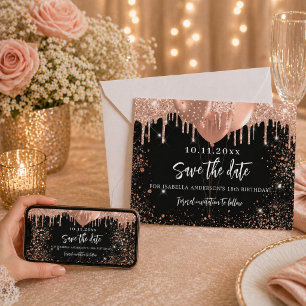 Reserve A Data Balões dourado rosa preto festa de aniversário