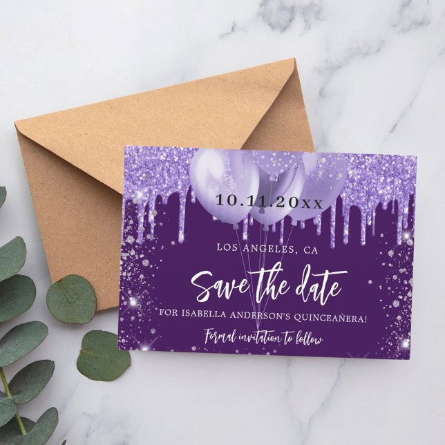 Reserve A Data Balões violeta roxa de Quinceanera (Criador carregado)